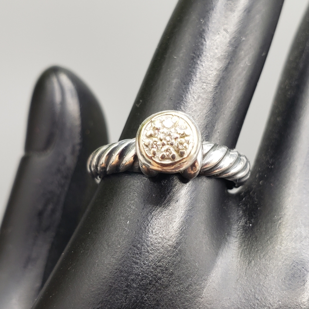 David Yurman Sterling Silver .925/18k Gold with Pave Diamonds sz 6